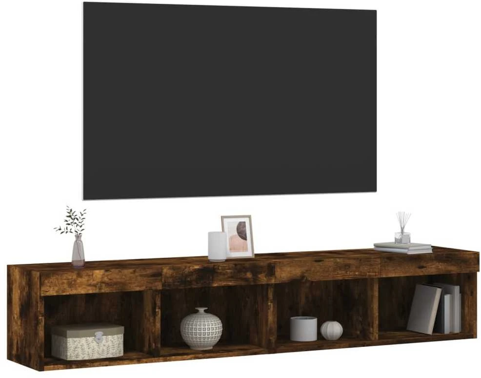 TV staliukas TV spintelės su LED, 2vnt., dūminio ąžuolo, 80x30x30cm