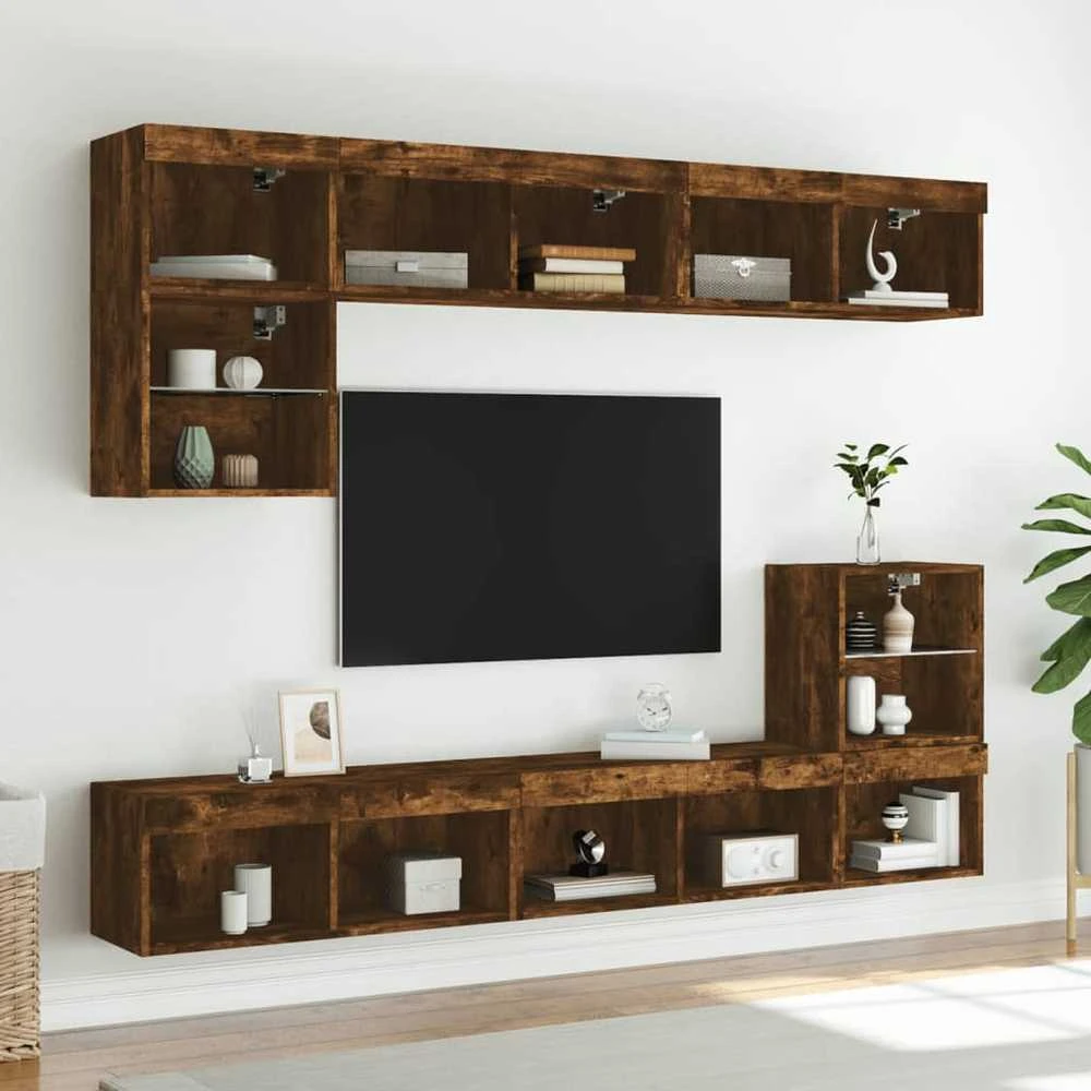 TV staliukas TV spintelės su LED, 2vnt., dūminio ąžuolo, 80x30x30cm