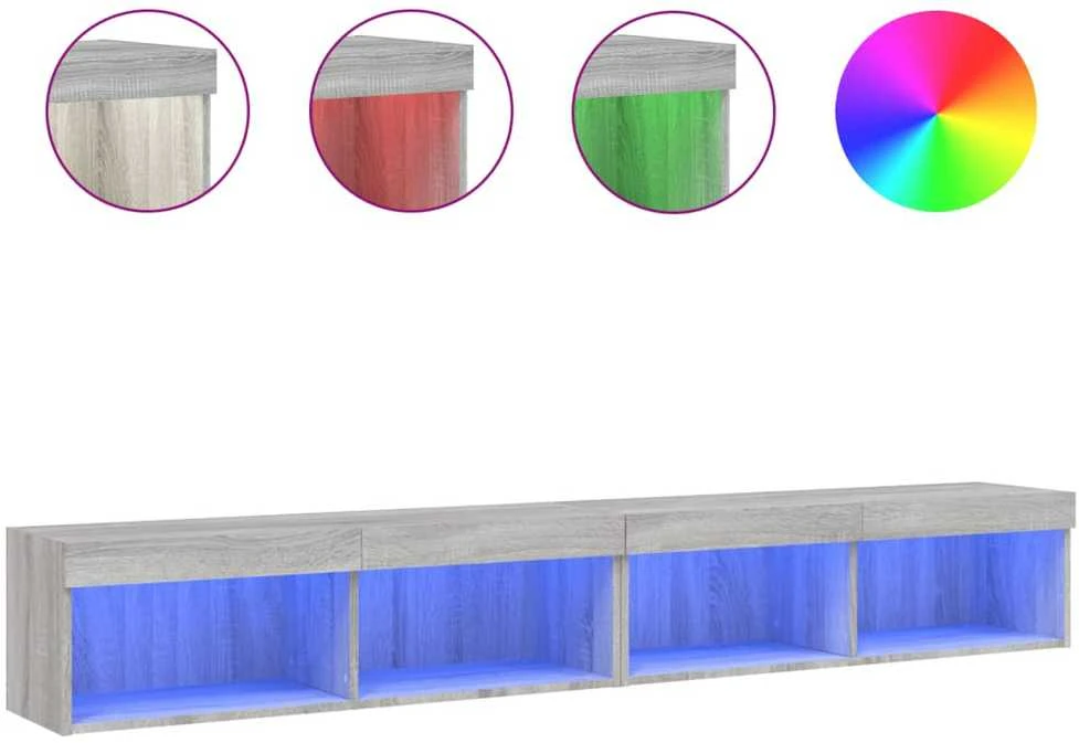 TV staliukas TV spintelės su LED, 2vnt., pilkos ąžuolo, 100x30x30cm