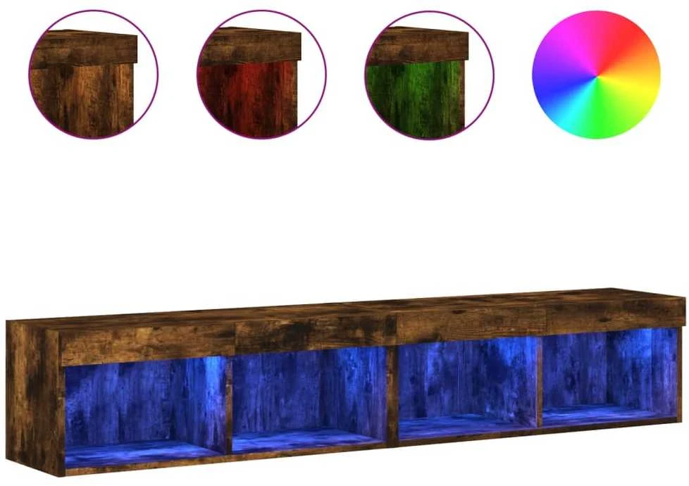 TV staliukas TV spintelės su LED, 2vnt., dūminio ąžuolo, 80x30x30cm
