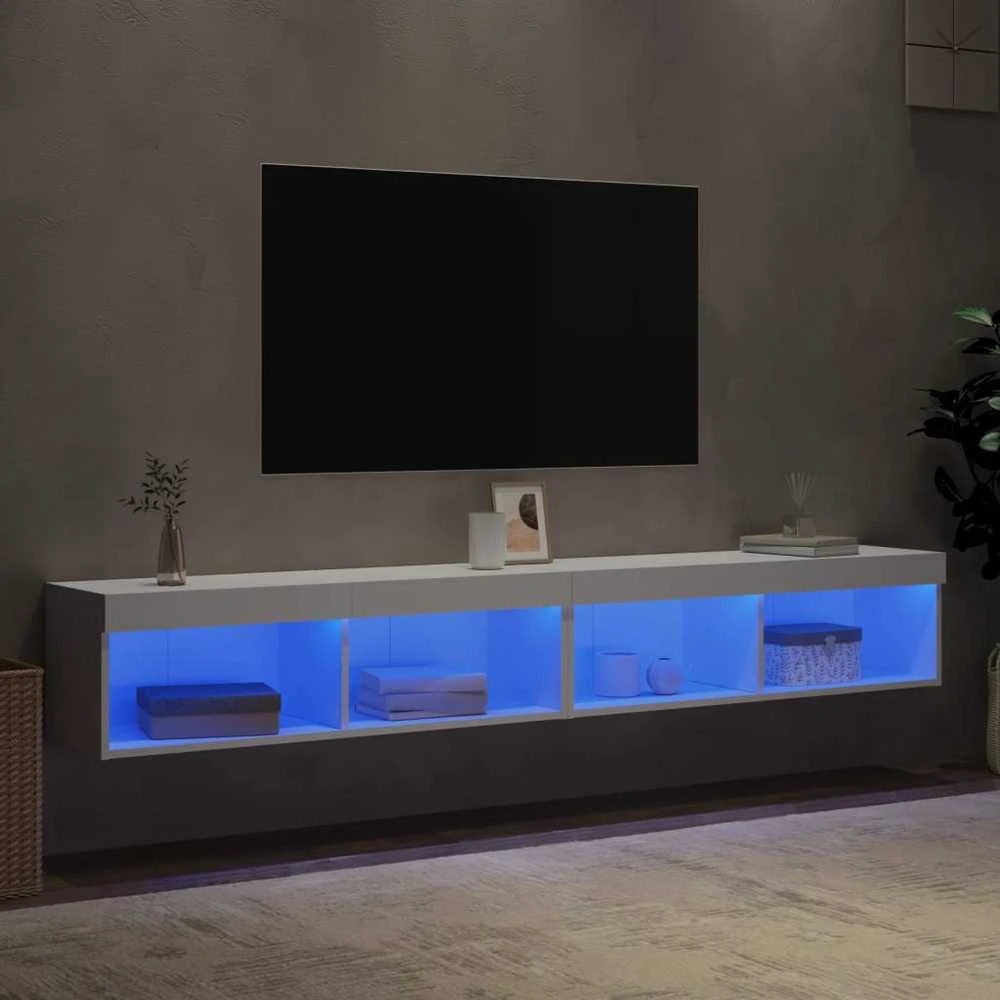 TV staliukas TV spintelės su LED lemputėmis, 2vnt., baltos, 100x30x30cm