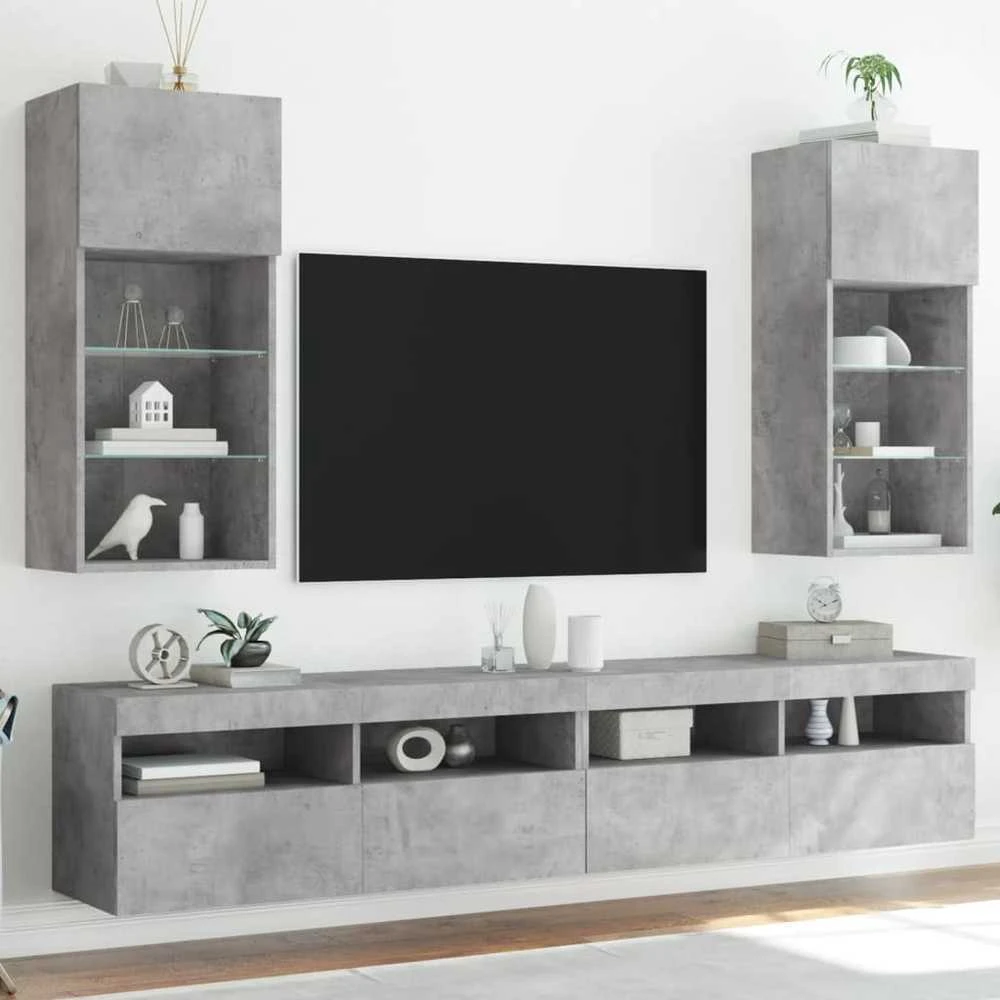 TV staliukas TV spintelės su LED lemputėmis, 2vnt., betono, 40,5x30x90cm