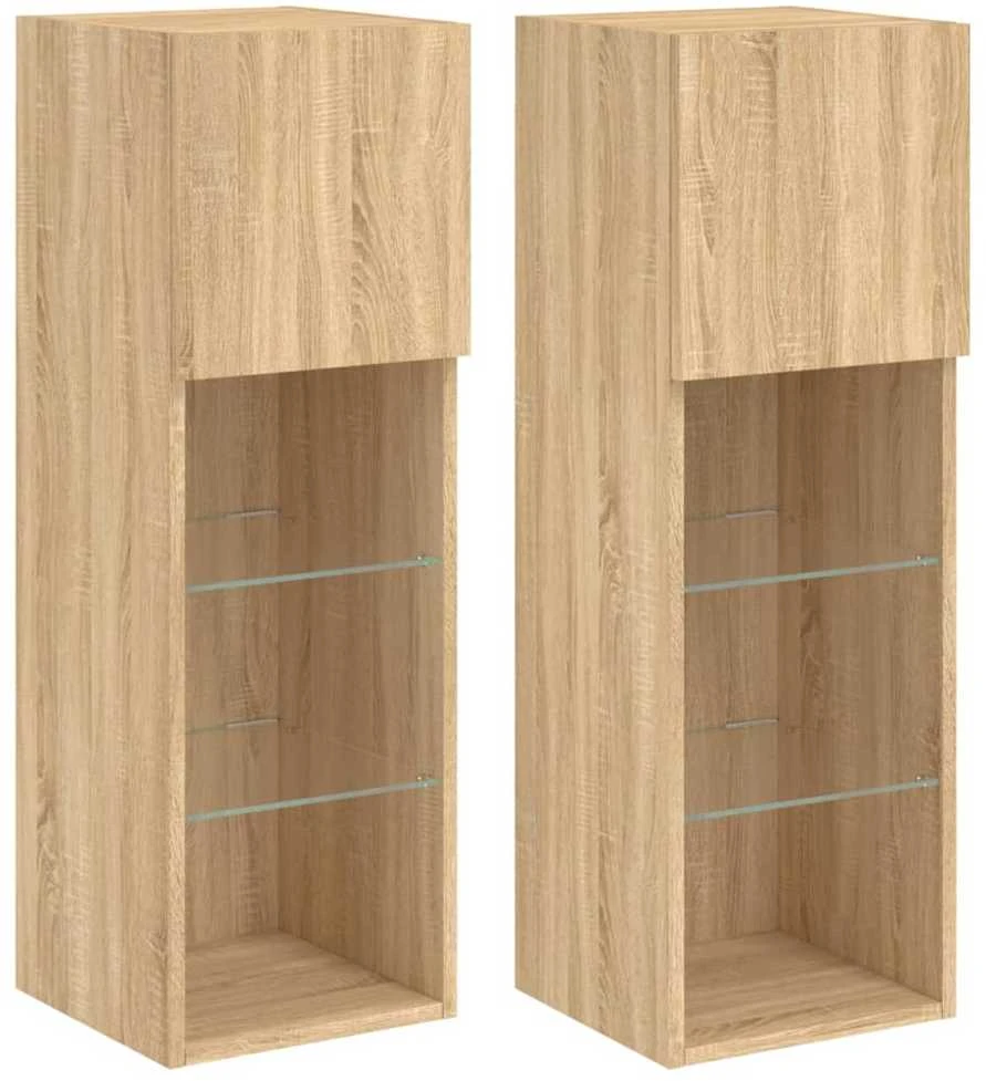 TV staliukas TV spintelės su LED lemputėmis, 2vnt., ąžuolo, 30,5x30x90cm