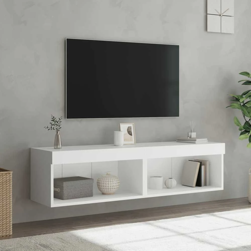 TV staliukas TV spintelės su LED lemputėmis, 2vnt., baltos, 60x30x30cm