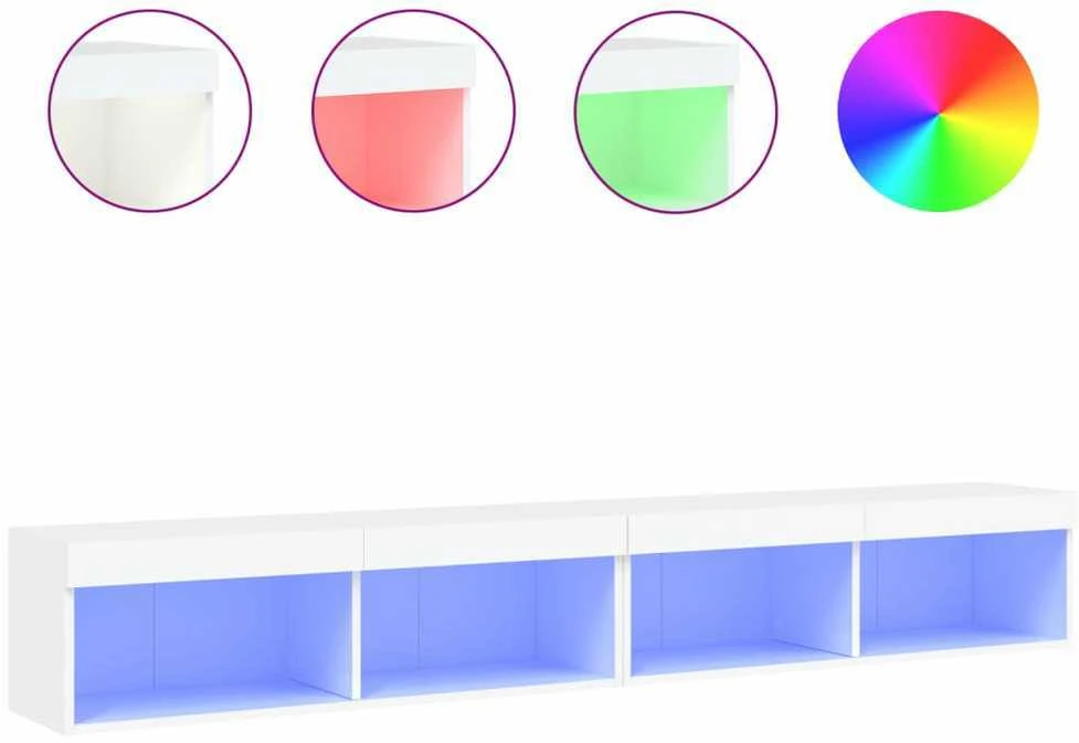 TV staliukas TV spintelės su LED lemputėmis, 2vnt., baltos, 100x30x30cm