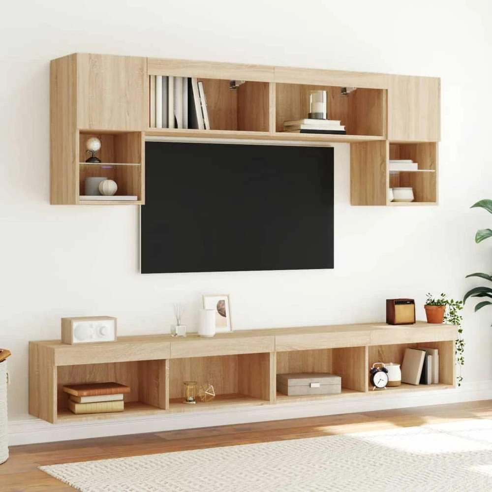 TV staliukas TV spintelės su LED lemputėmis, 2vnt., ąžuolo, 100x30x30cm