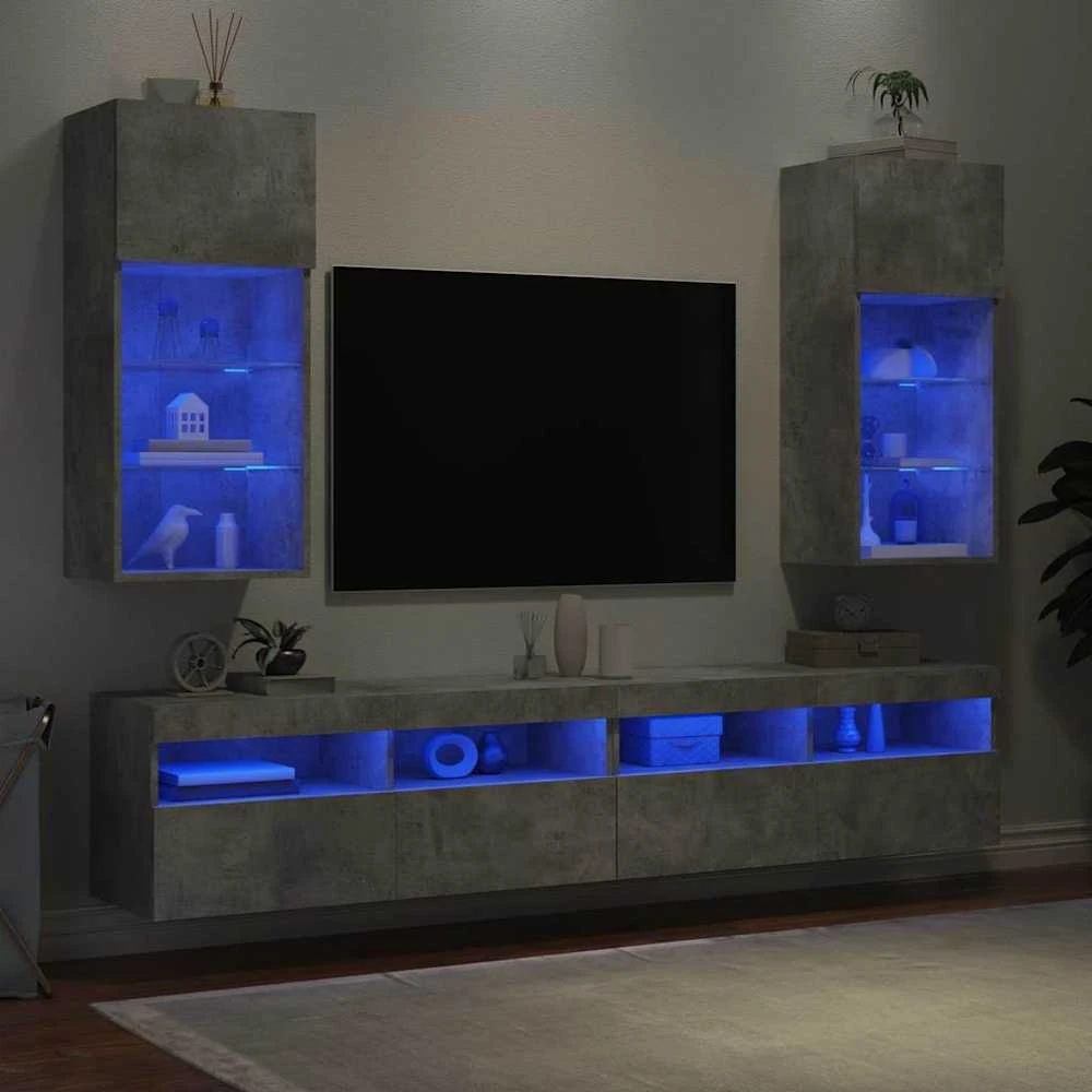 TV staliukas TV spintelės su LED lemputėmis, 2vnt., betono, 40,5x30x90cm