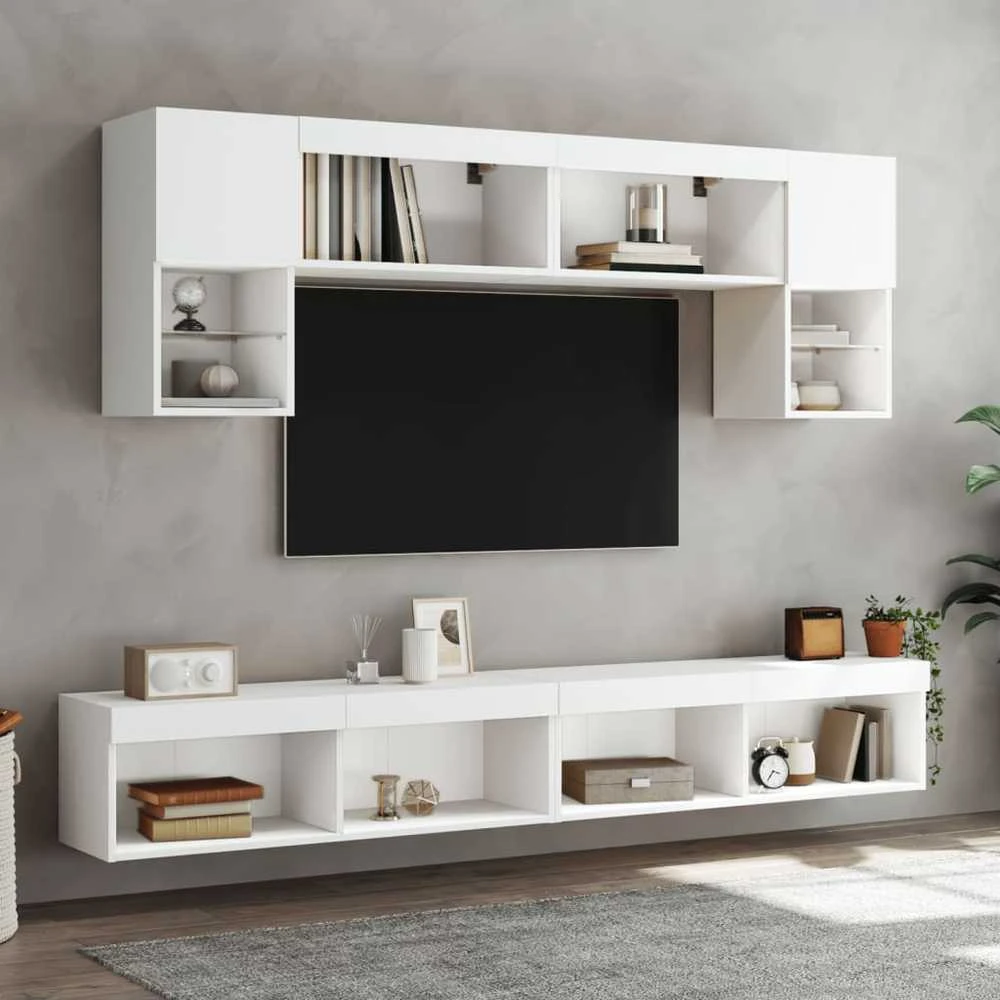 TV staliukas TV spintelės su LED lemputėmis, 2vnt., baltos, 100x30x30cm