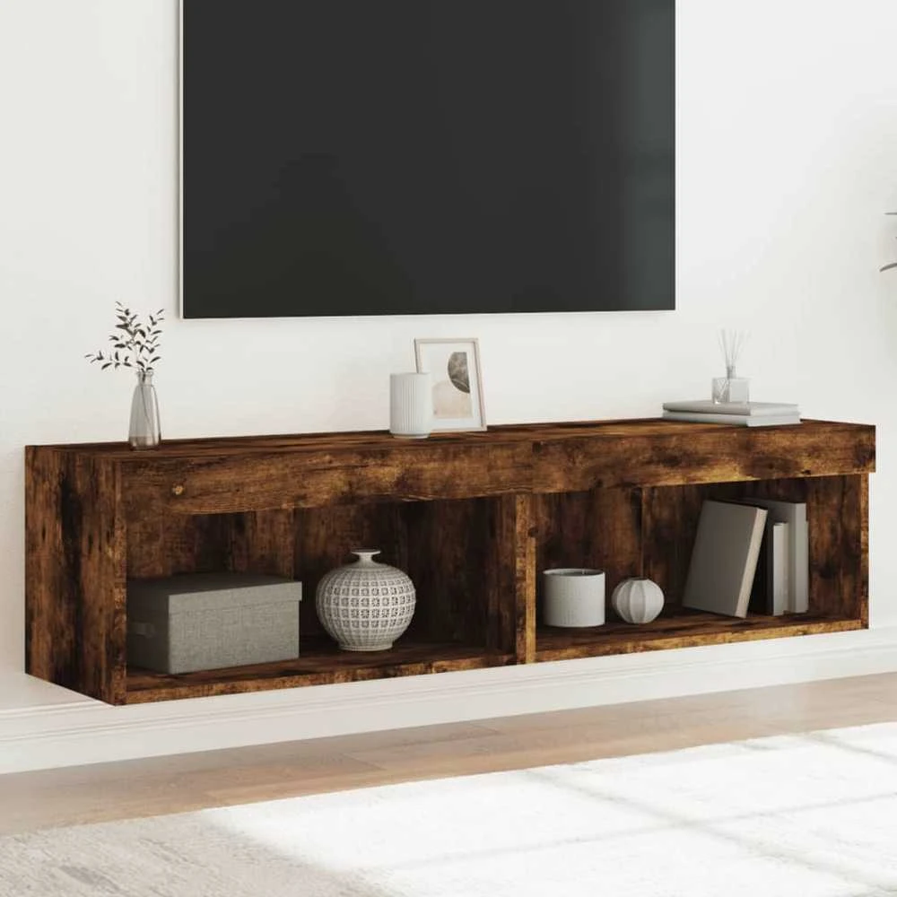 TV staliukas TV spintelės su LED lemputėmis, 2vnt., dūminės, 60x30x30cm