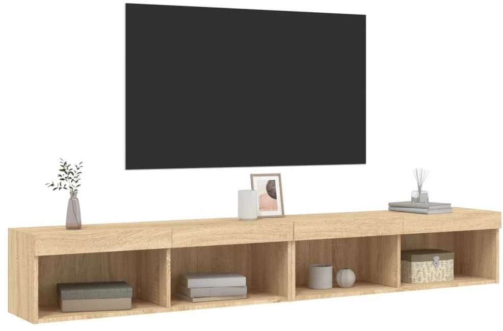 TV staliukas TV spintelės su LED lemputėmis, 2vnt., ąžuolo, 100x30x30cm