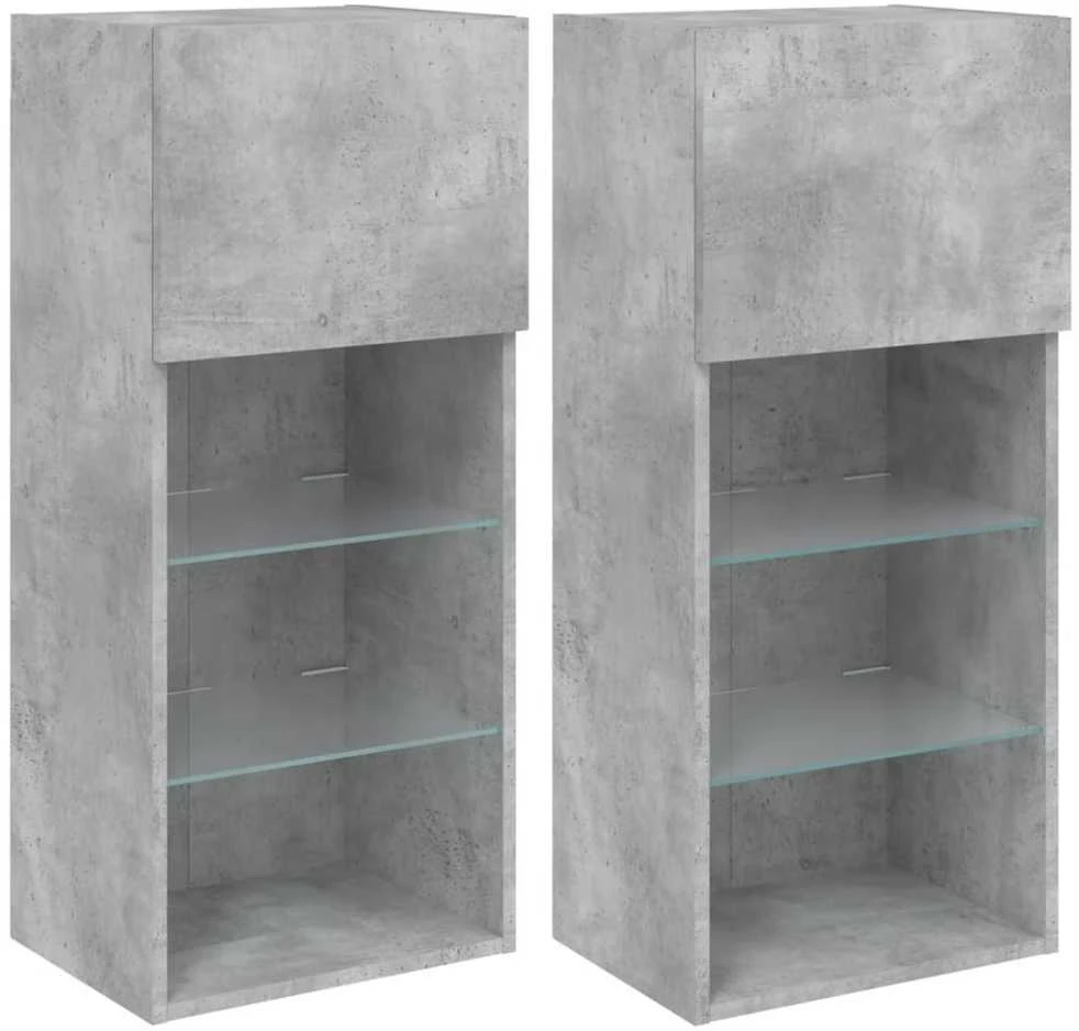 TV staliukas TV spintelės su LED lemputėmis, 2vnt., betono, 40,5x30x90cm