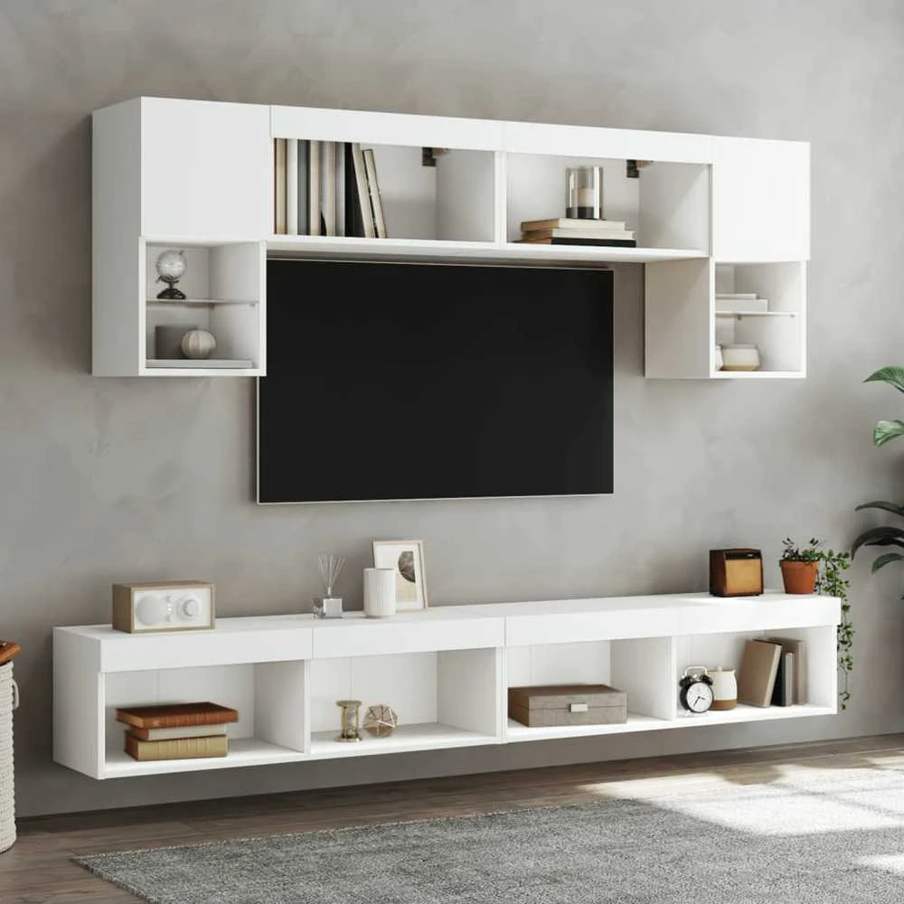 TV staliukas TV spintelės su LED lemputėmis, 2vnt., baltos, 100x30x30cm