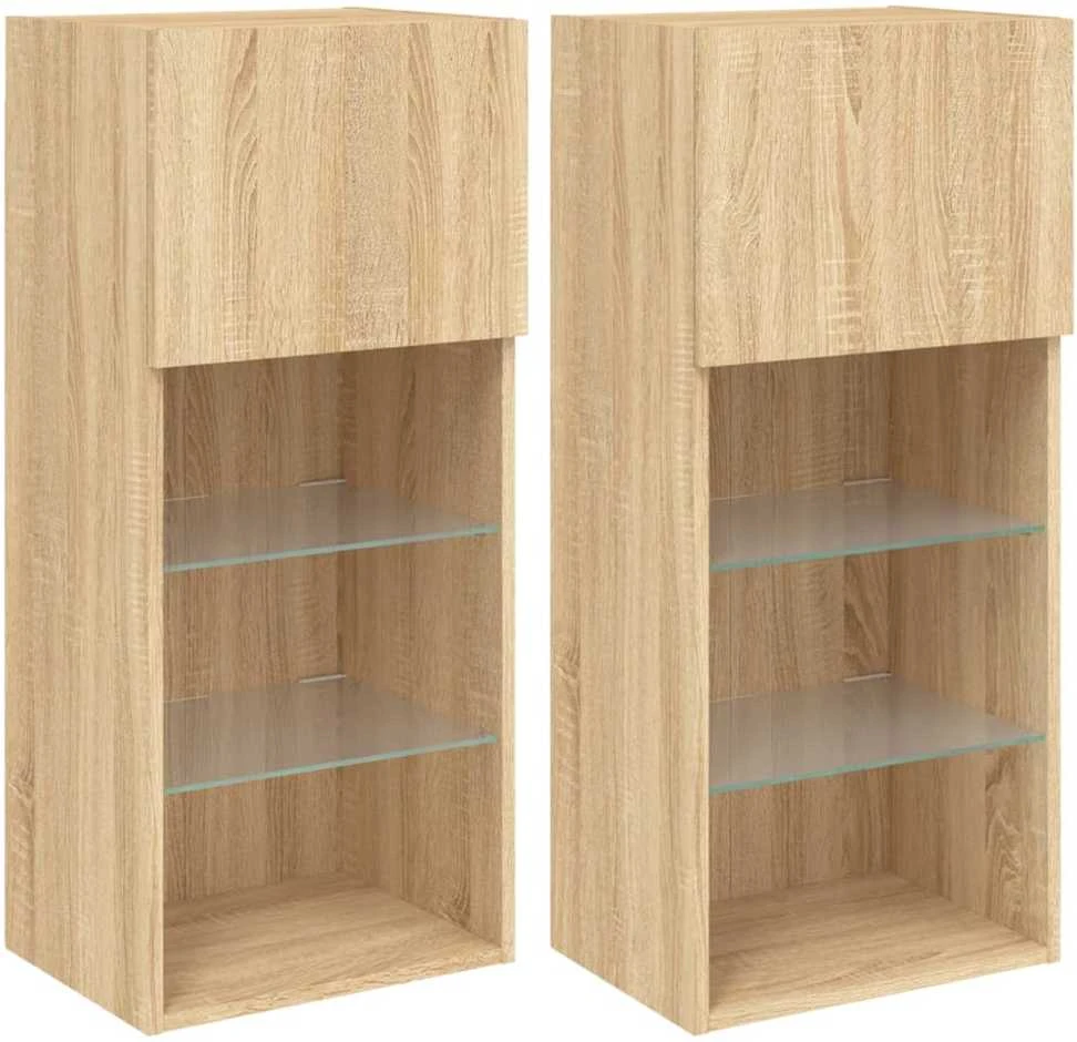 TV staliukas TV spintelės su LED lemputėmis, 2vnt., ąžuolo, 40,5x30x90cm