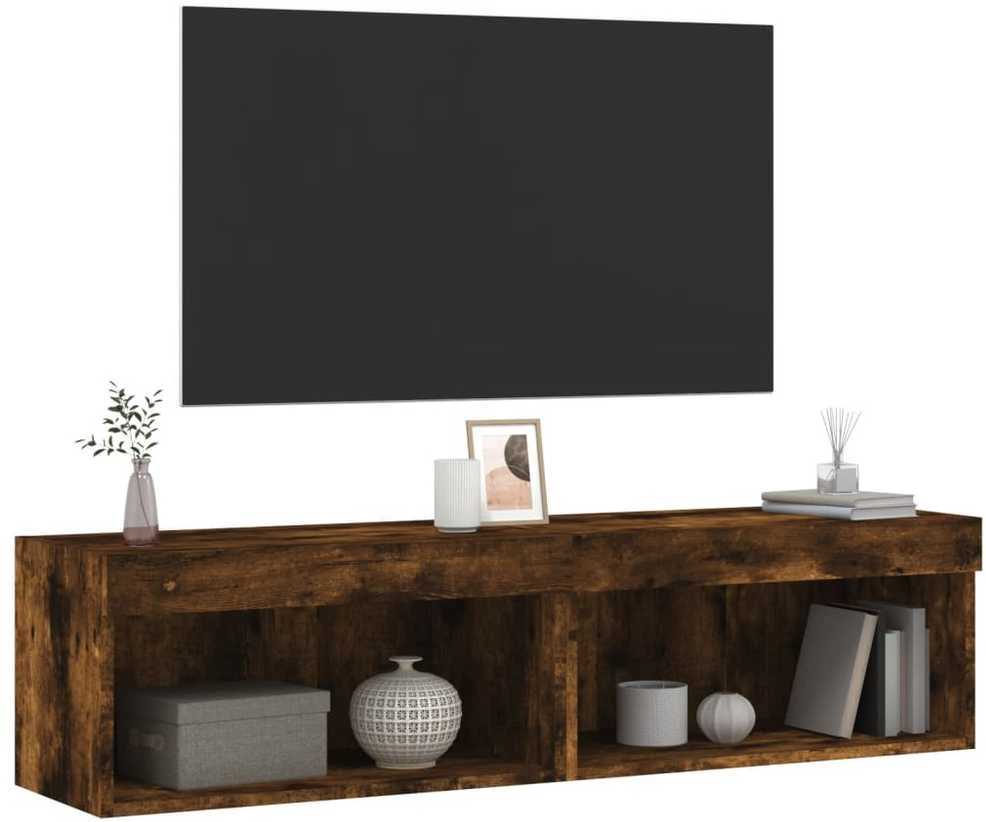TV staliukas TV spintelės su LED lemputėmis, 2vnt., dūminės, 60x30x30cm