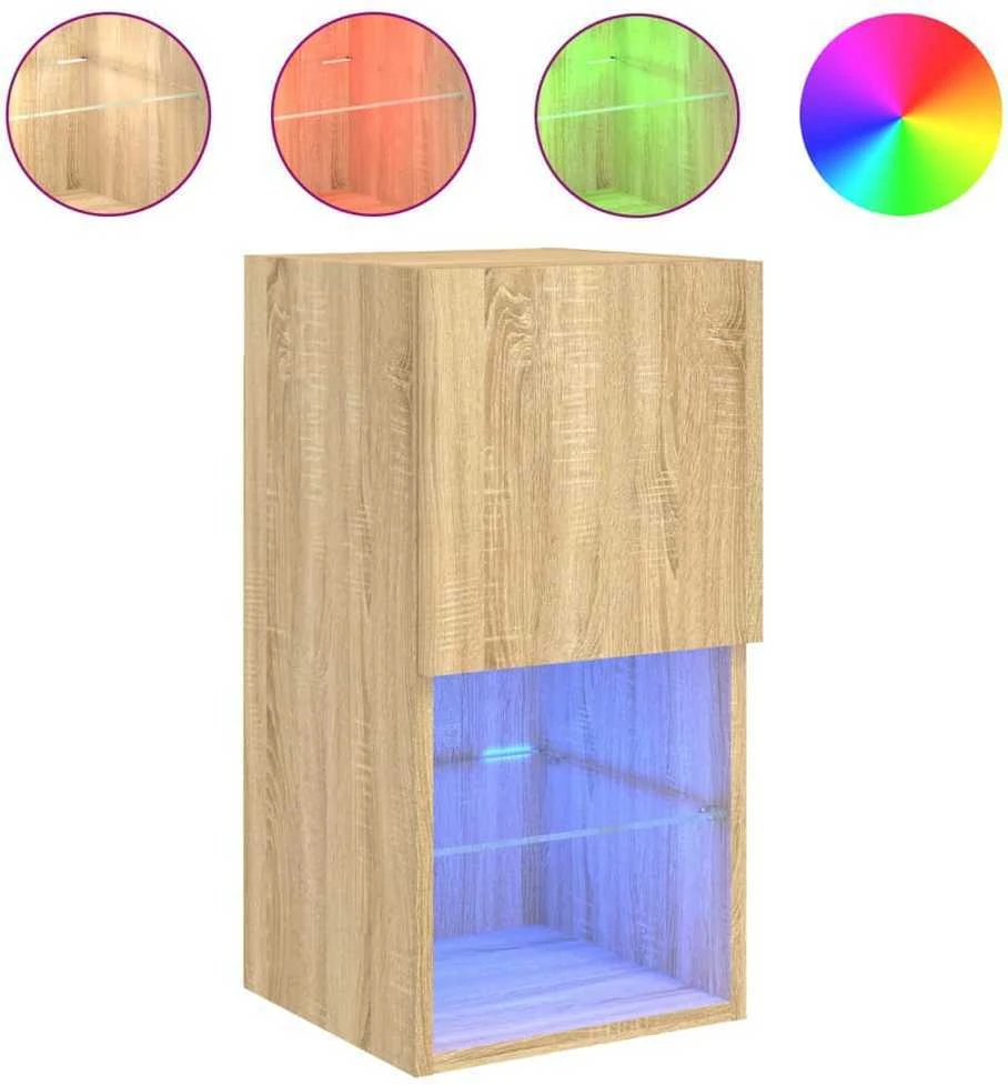 TV staliukas TV spintelės su LED lemputėmis, 2vnt., ąžuolo, 30,5x30x60cm