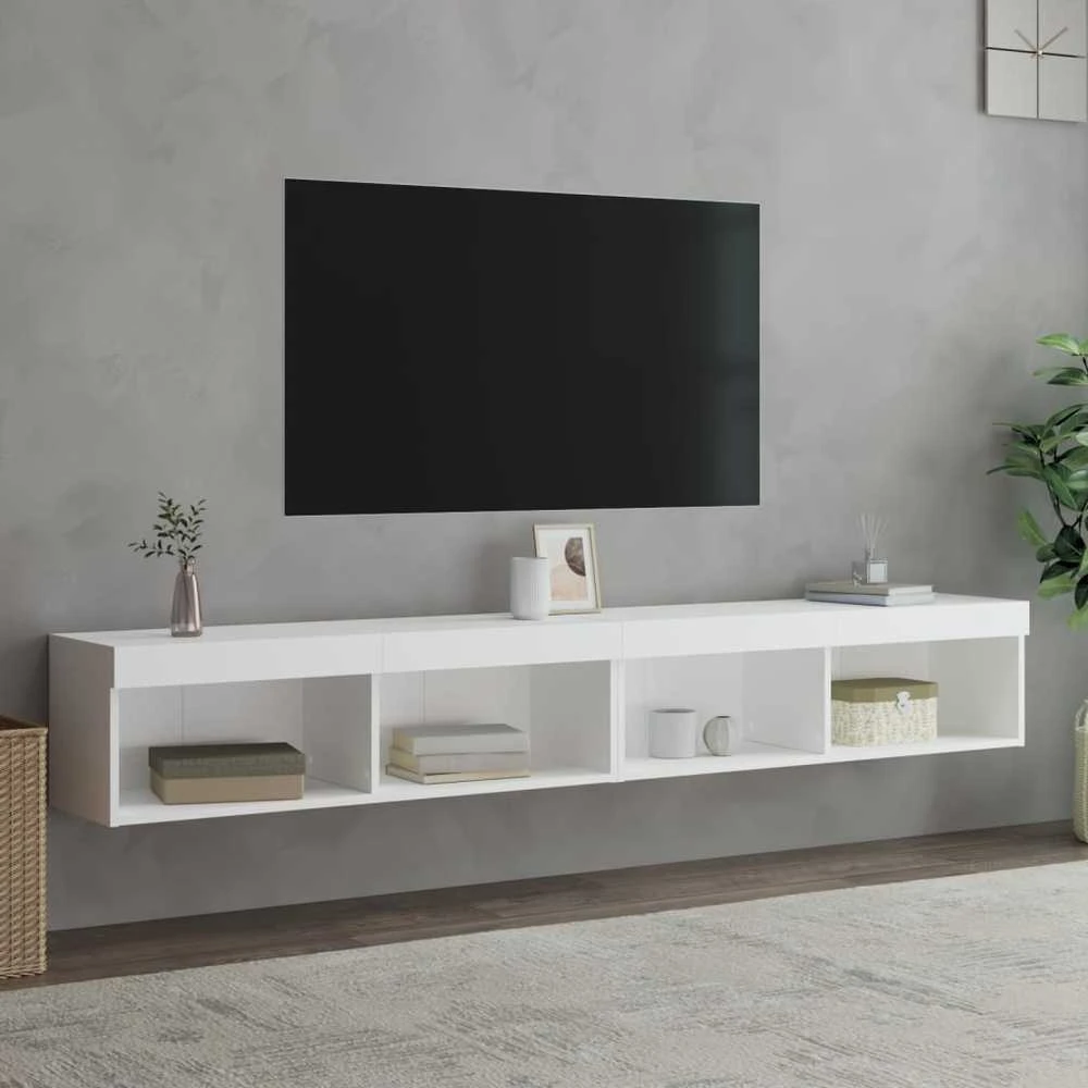 TV staliukas TV spintelės su LED lemputėmis, 2vnt., baltos, 100x30x30cm