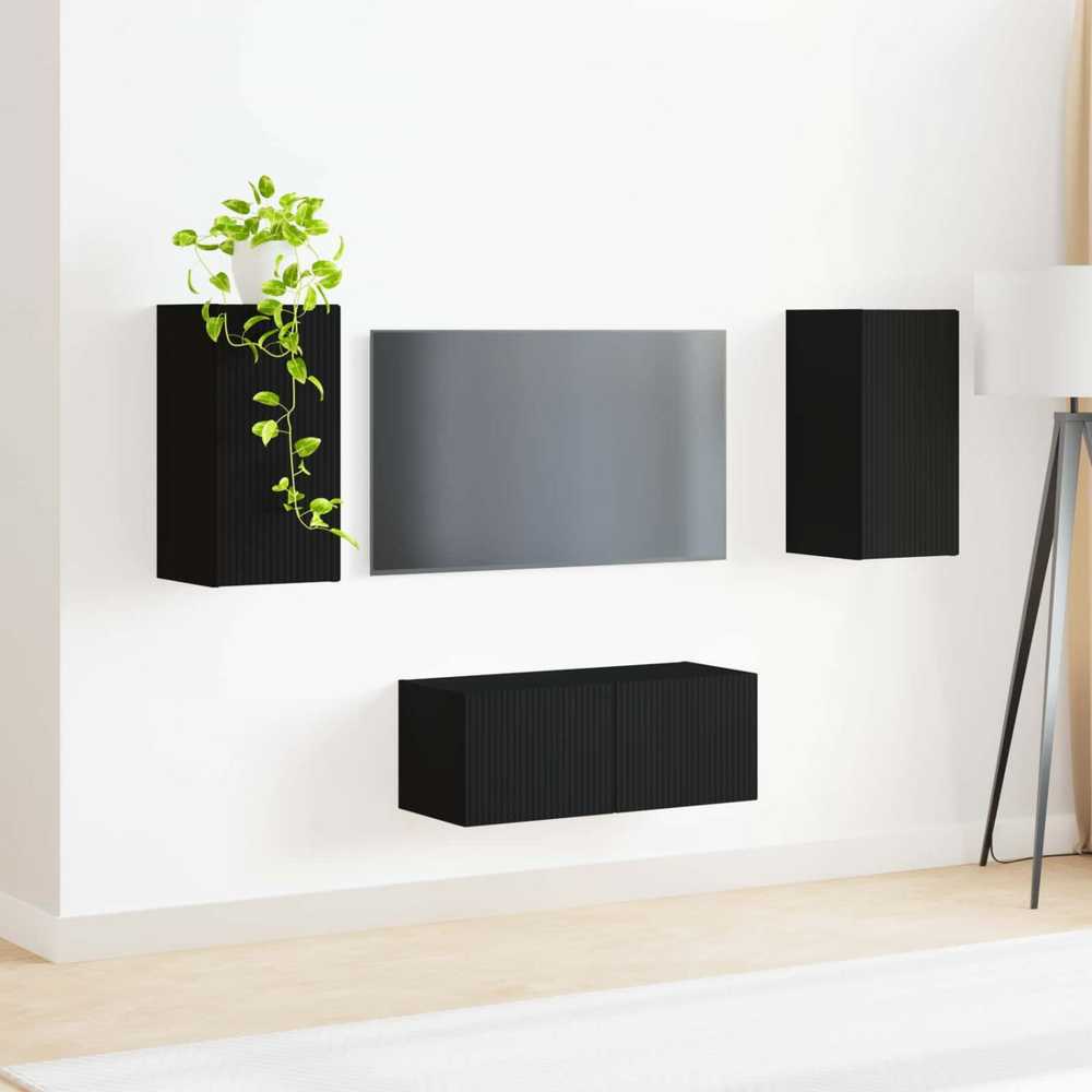 TV staliukas TV spintelių komplektas 2 vnt. Juoda Apdirbta mediena