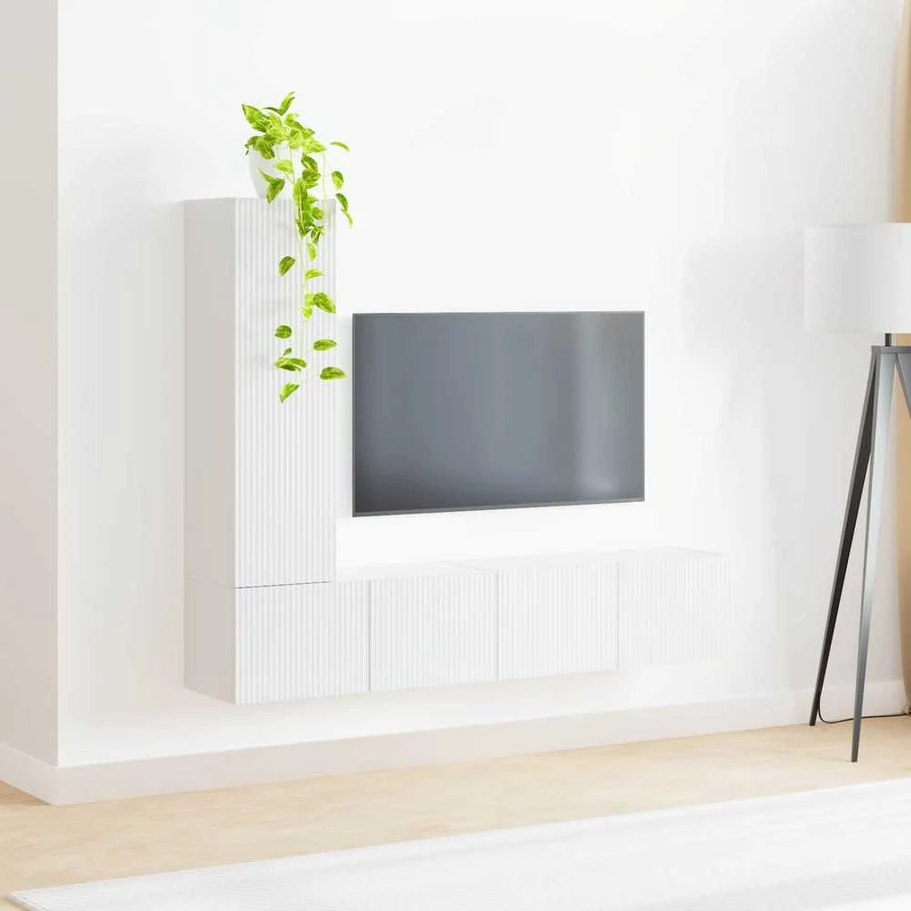 TV staliukas TV spintelių komplektas 3 vnt. Aukštai blizganti balta