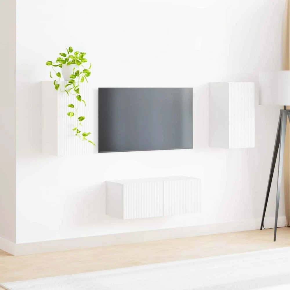 TV staliukas TV spintelių komplektas 2 vnt. Balta Apdirbta mediena