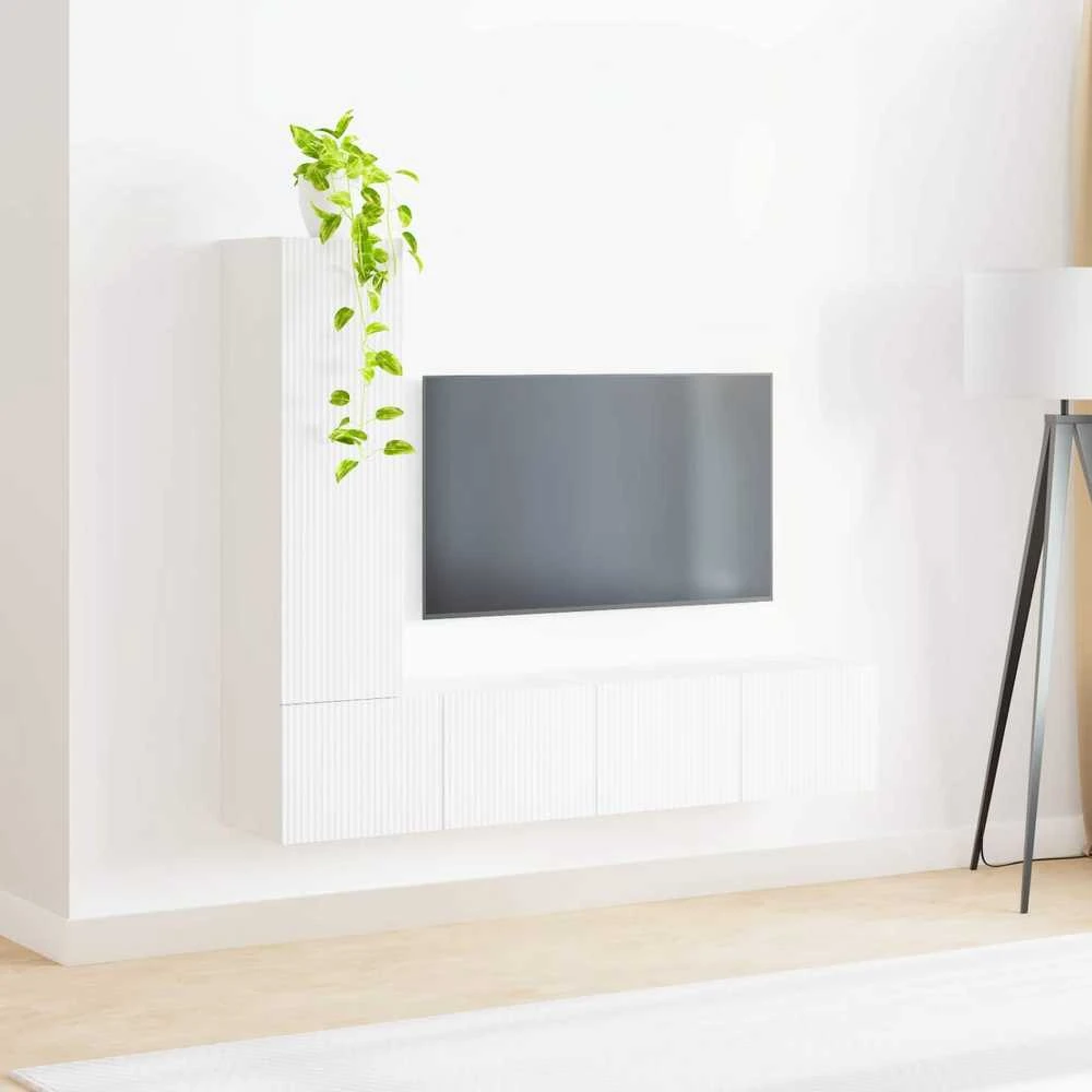 TV staliukas TV spintelių komplektas 3 vnt. Balta Apdirbta mediena