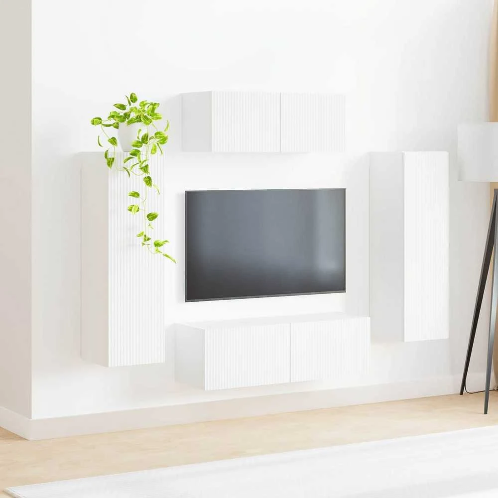 TV staliukas TV spintelių komplektas 3 pcs Balta Apdirbta mediena