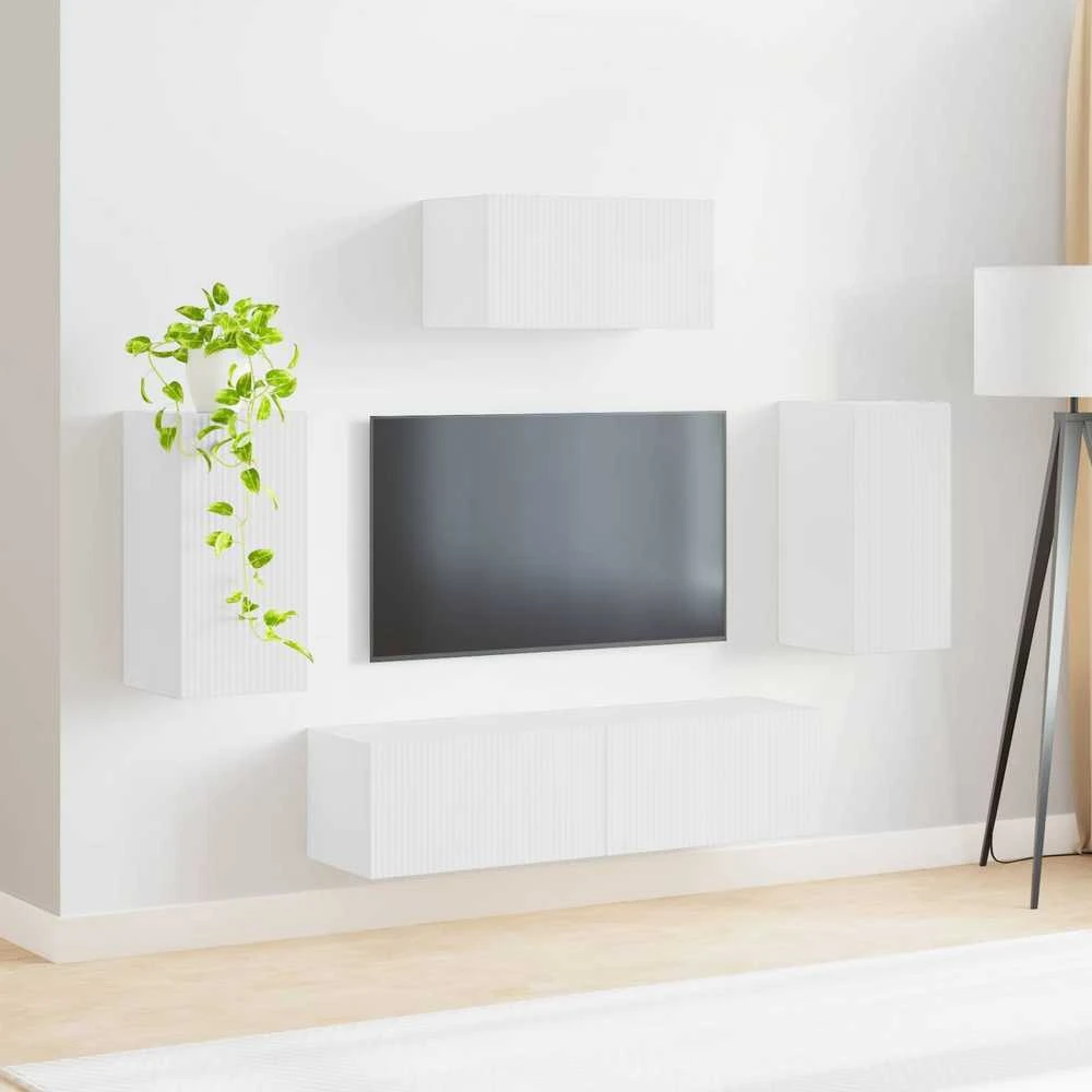 TV staliukas TV spintelių komplektas 5 vnt. Balta Apdirbta mediena