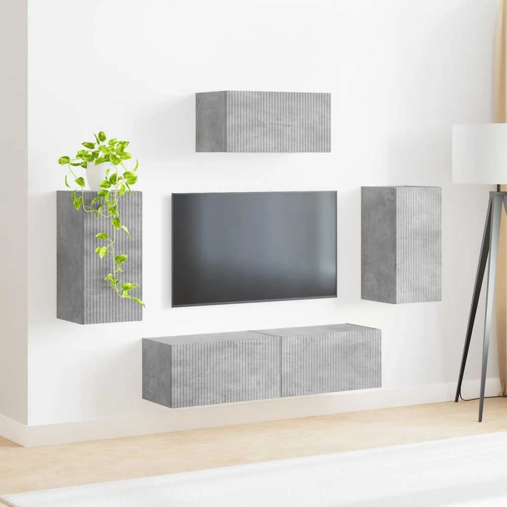 TV staliukas TV spintelių komplektas 5 vnt. Betono pilka Apdirbta mediena