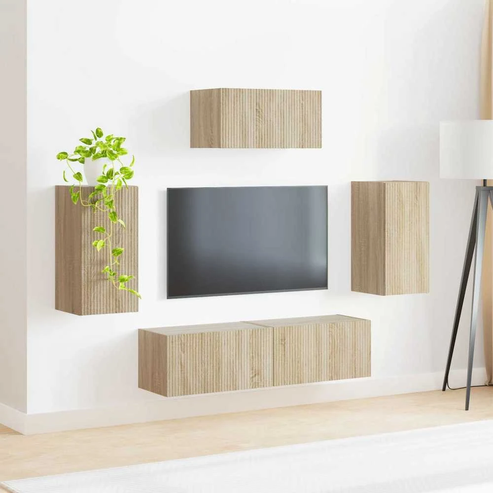 TV staliukas TV spintelių komplektas 5 vnt. Sonoma ąžuolas Apdirbta mediena