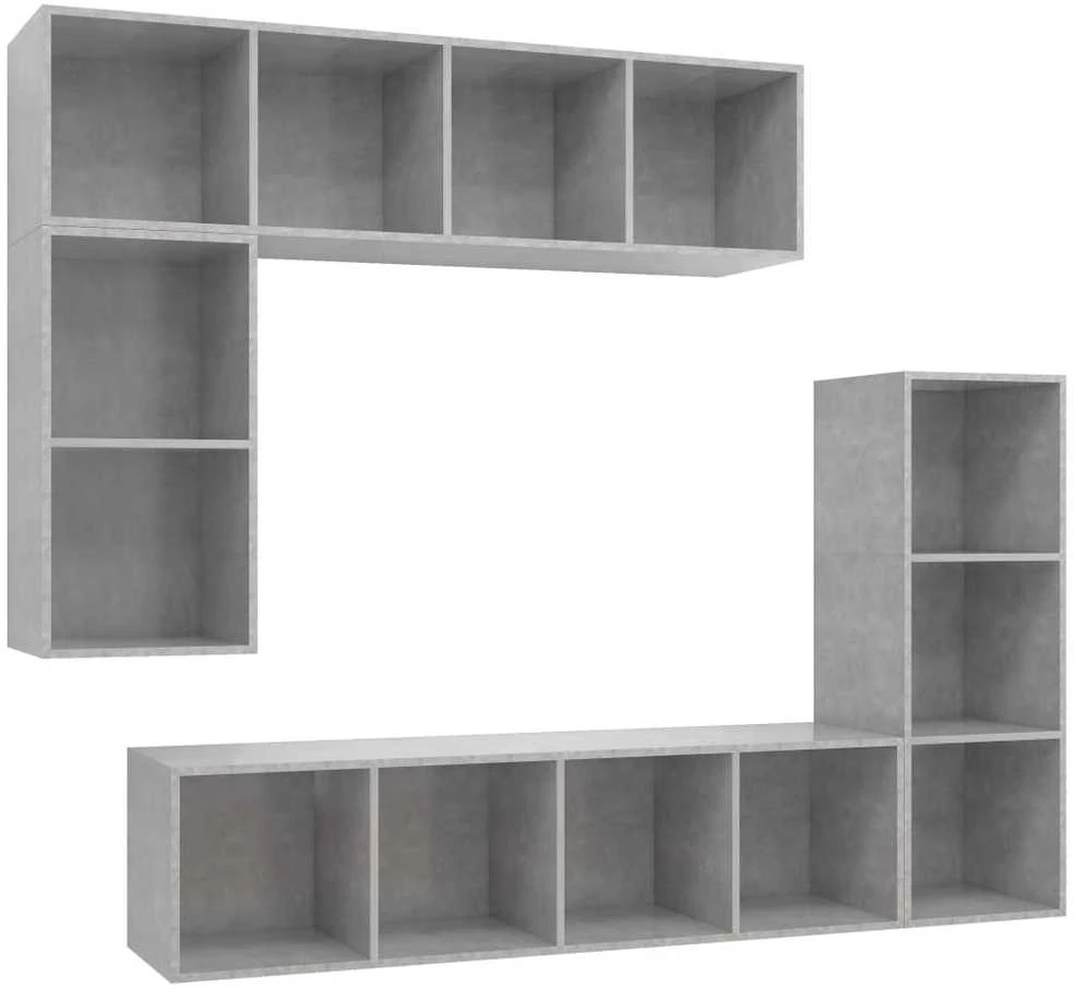 TV staliukas TV spintelių komplektas, 4 dalių, betono pilkas, mediena