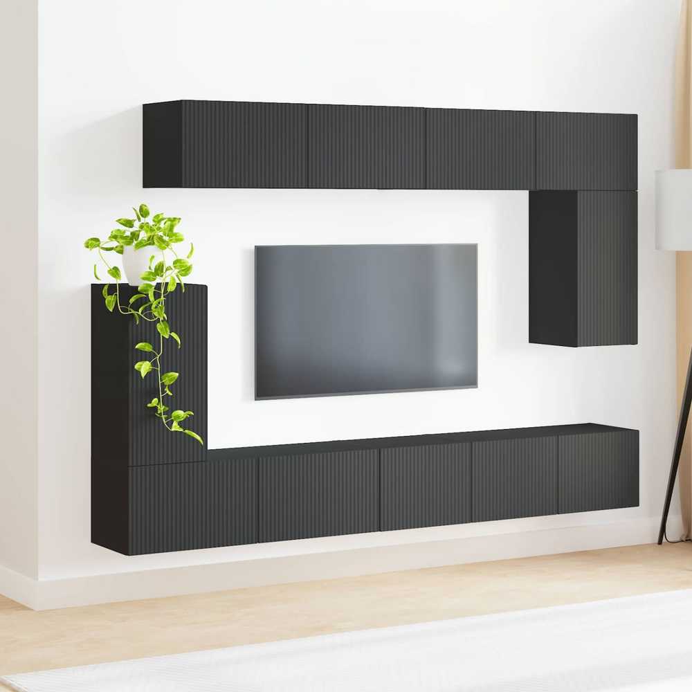 TV staliukas TV spintelių komplektas 5 vnt. Juoda Apdirbta mediena
