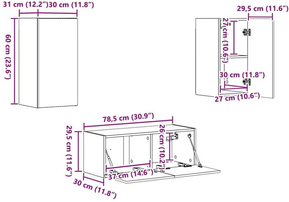 TV staliukas TV spintelių komplektas 6 pcs Balta Apdirbta mediena