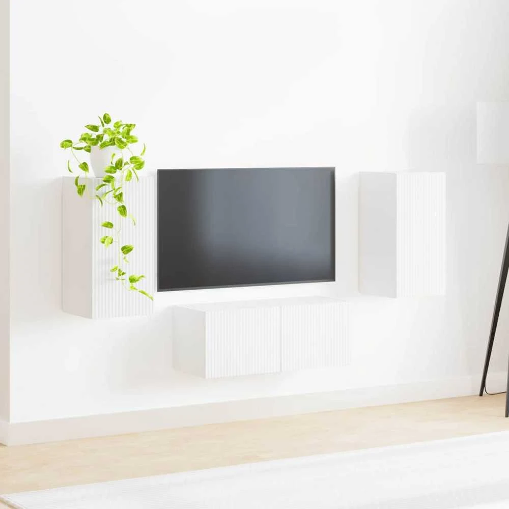TV staliukas TV spintelių komplektas 6 pcs Balta Apdirbta mediena