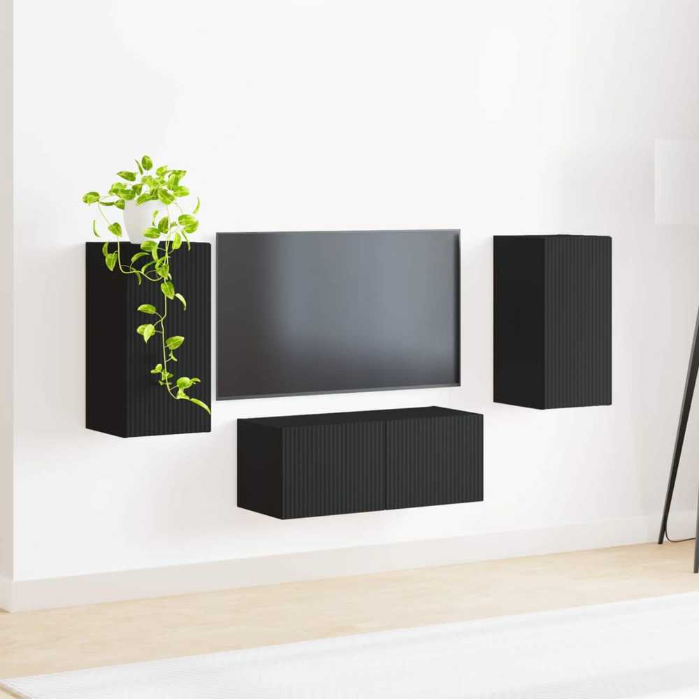 TV staliukas TV spintelių komplektas 6 vnt. Juoda Apdirbta mediena