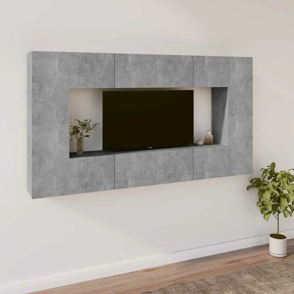 TV staliukas TV spintelių komplektas, 8 dalių, betono pilkas, mediena