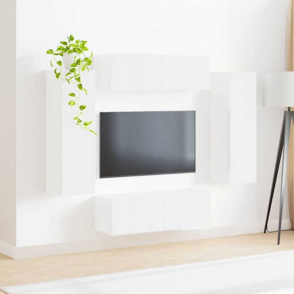 TV staliukas TV sieninio kabineto komplektas 4 vnt. Balta Apdirbta mediena