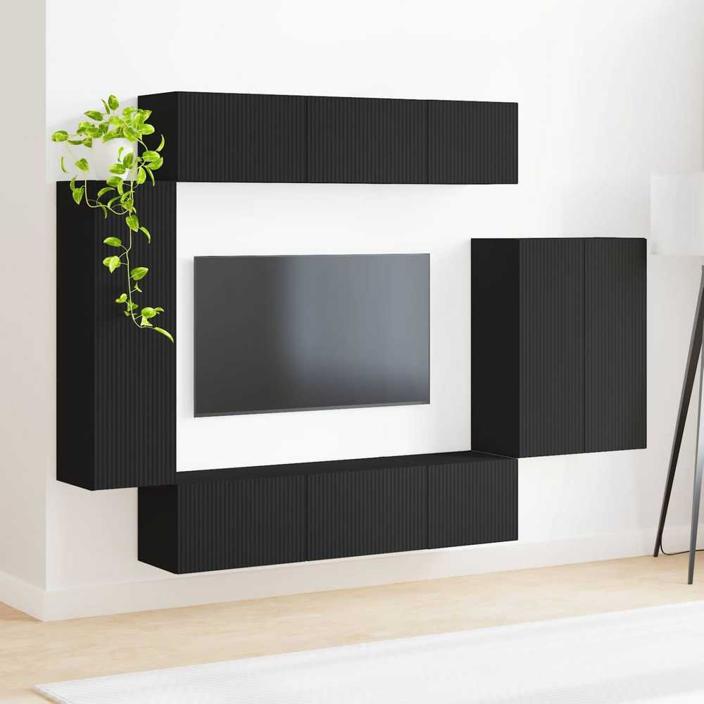 TV staliukas TV sieninio kabineto komplektas 6 vnt. Juoda