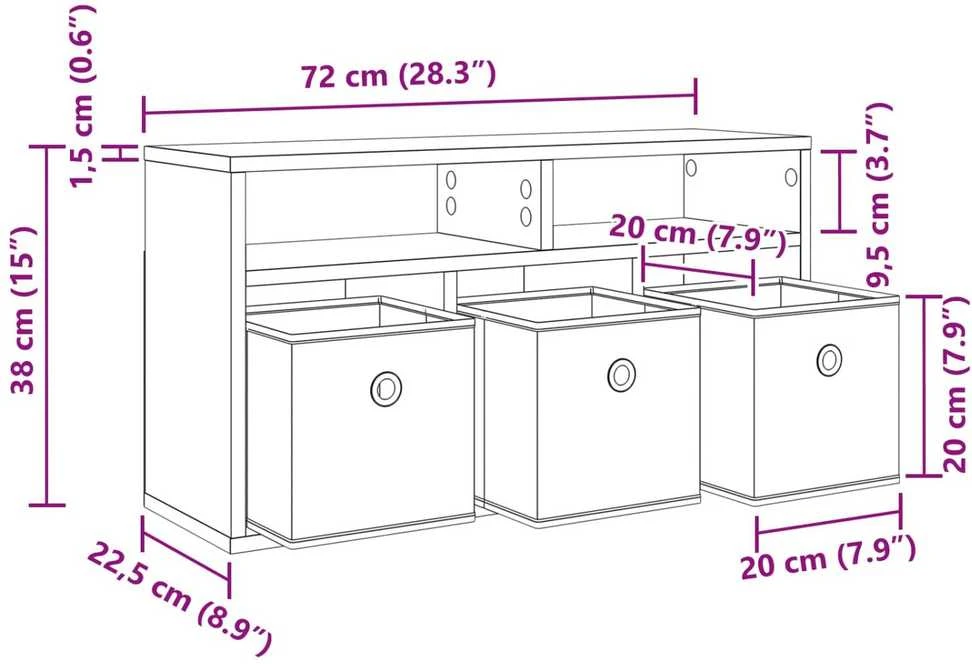 TV staliukas Žemas stalas su stalčių Juodas ąžuolas 72 x 22,5 x 38 cm