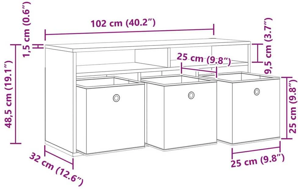 TV staliukas Žemas stalas su stalčių Pilkas Sonoma 102 x 32 x 48,5 cm