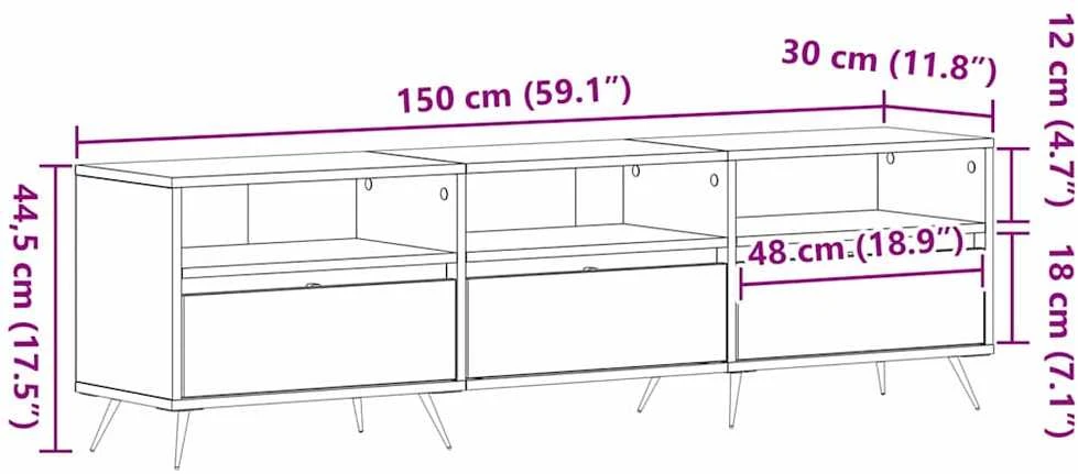 TV staliukas Televizoriaus spintelė 150 x 30 x 44,5 cm juoda ąžuolo