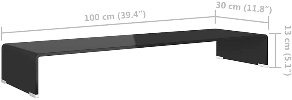 TV stovas/monitoriaus pakyla, juodas stiklas, 100x30x13 cm