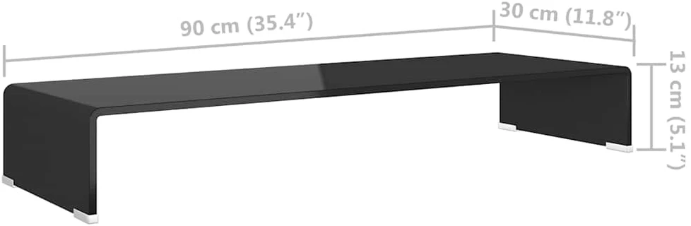 TV stovas/monitoriaus pakyla, juodas stiklas, 90x30x13 cm