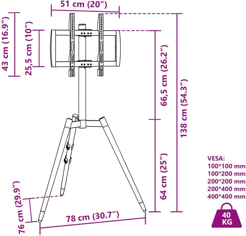 Laikiklis TV trikojis stovas 37-65 colių ekranui, 400x400mm, 40 kg
