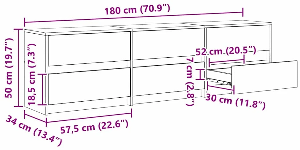 TV staliukas TV vienetai 180 x 34 x 50 cm Juodas ąžuolas Apdirbta mediena