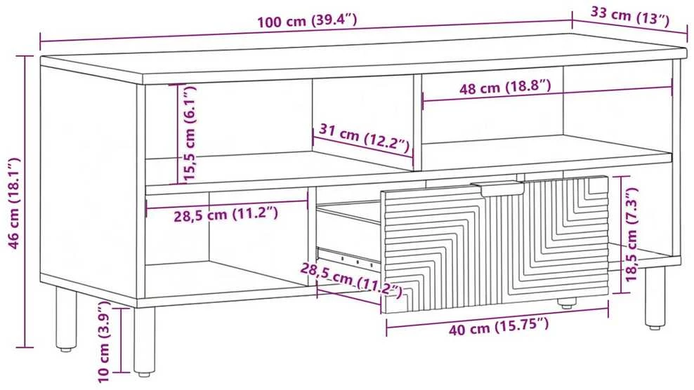 Televizoriaus spintelė Ruda 100 x 33 x 46 cm Kietas mango medis