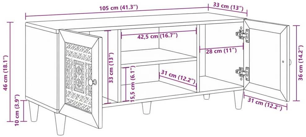 TV vienetai su lentyna Balta 105 x 33 x 46 cm Apdirbta mediena