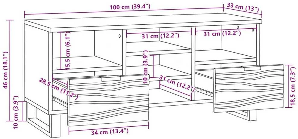 TV vienetai 100 x 33 x 46 cm Balta Apdirbta mediena