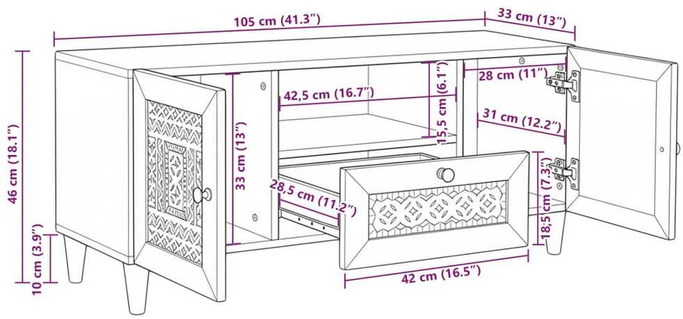 TV vienetai su stalčių Balta 105 x 33 x 46 cm Apdirbta mediena
