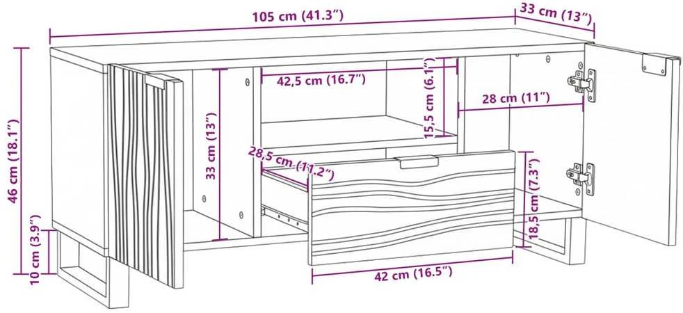 TV vienetai 105 x 33 x 46 cm Balta Apdirbta mediena
