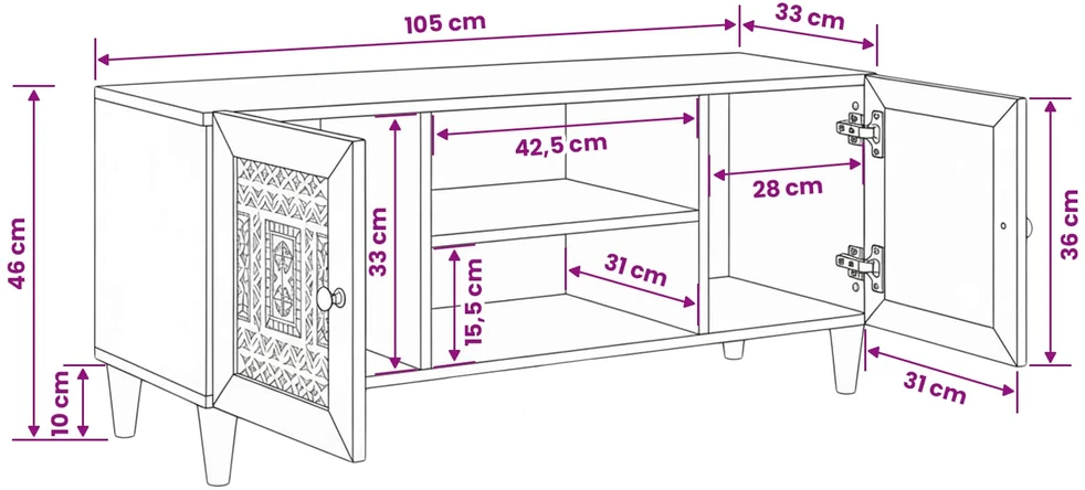 TV vienetai Šviesiai rudas 105 x 33 x 46 cm Kietas mango medis