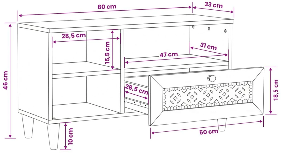 Televizoriaus spintelė 80 x 33 x 46 cm Kietas mango medis